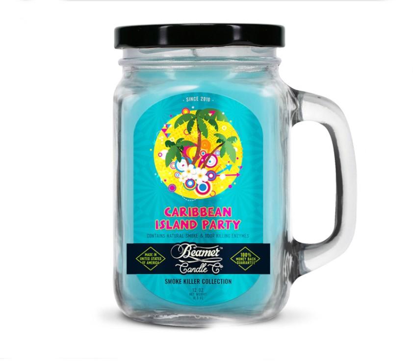 Smoke Killer illatgyertya üvegedényben, füllel és fém kupakkal – Caribbean Island Party - nagy